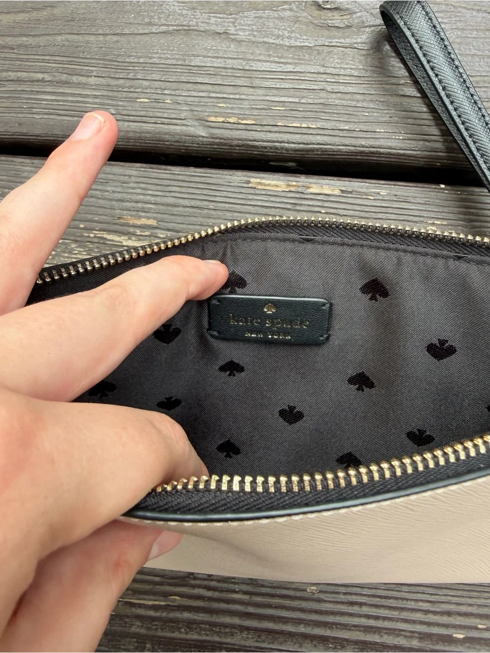 kate spade Two-Tone Black and Cream Wristlet with Zip Pocket